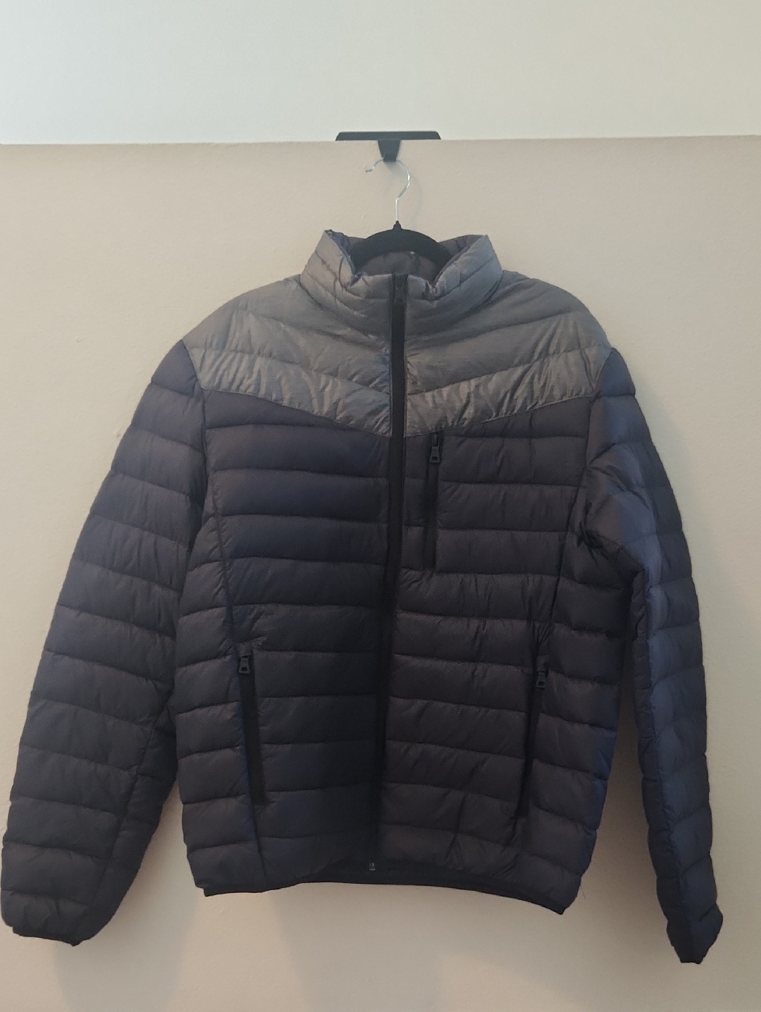 Inc International Concepts Quilted Puffer Jacket In Gray And Navy